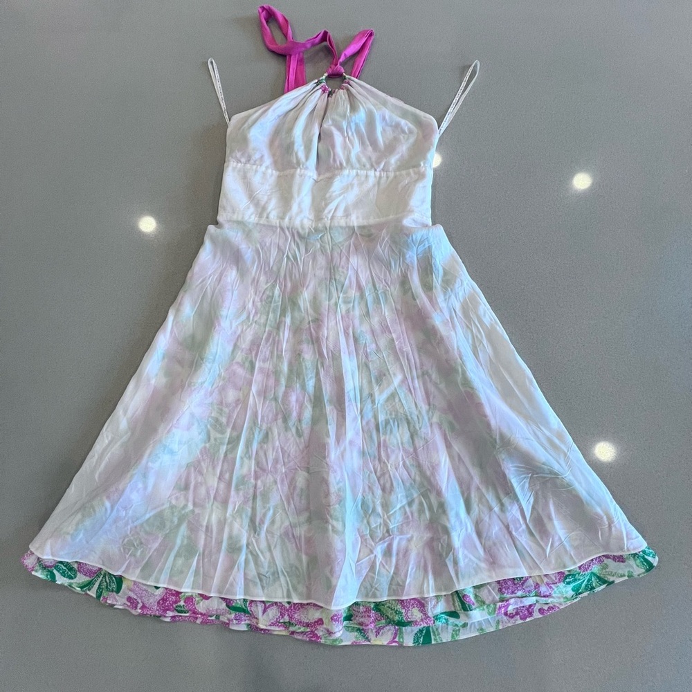 Vintage Label Lilly Pulitzer Floral Silk Cotton Blend Halter Tie Dress Sz 8 - Picture 12 of 14